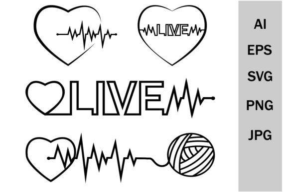 Heartbeat, Pulse, Black Line Graphics for Crafts